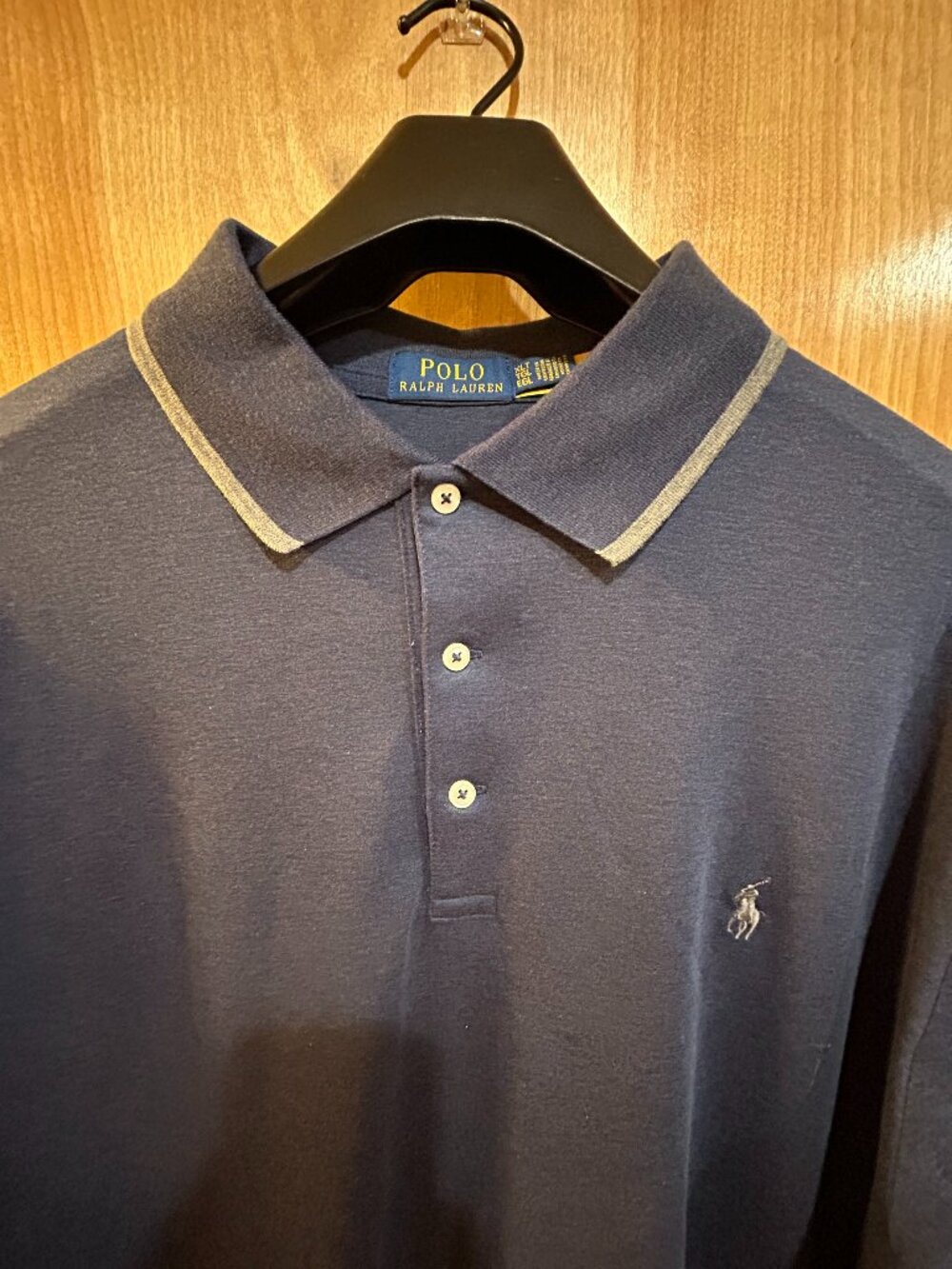 Polo Ralph Lauren Men XLT Long Sleeve Polo Shirt Blue Heathered Gray Trim
